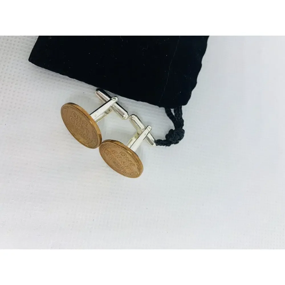 Men's Cufflinks Wheat Penny Bullet Back Design (Leverback) New Handcrafted